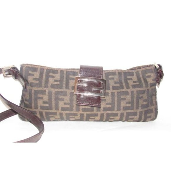 Fendi Baguette Style Shoulder Cross Body Zucco Print In Browns Canvas - Picture 5 of 12